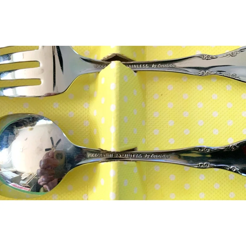 ONEIDA Chateau Child, Toddler Quality Stainless Steel Spoon Fork Set NOS MCM Vtg